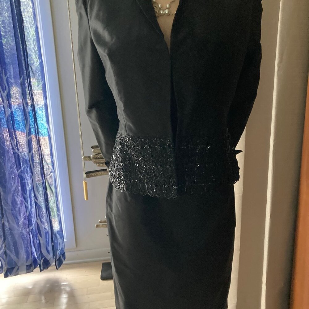 STUNNING COUTURE BAGDLEY MISCHKA COCKTAIL BEADED STRAPLESS DRESS & JACKET 8 SILK